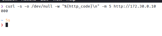 Negative control: from the attacker host, direct access to the internal subnet returns 000, no route